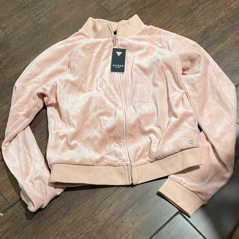 GUESS Women's Blush Velvet Bomber Jacket